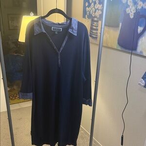 Karen Scott Navy Blue Dress with Chambray Accents